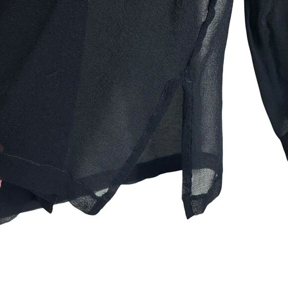 Boston Proper Vintage 100% Silk Black Collared Sheer Button Up Blouse Size 12 - Picture 4 of 7